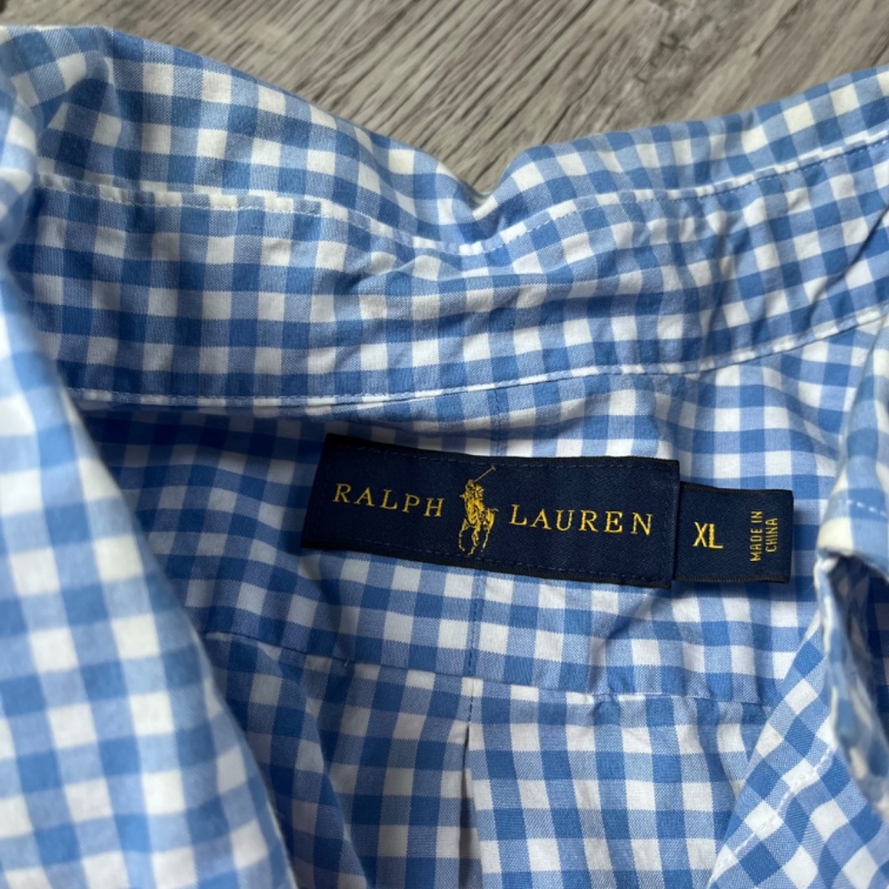 Ralph Lauren Polo Blue White Check Gingham buttons down Classic Fit Shirt XL - Picture 3 of 8